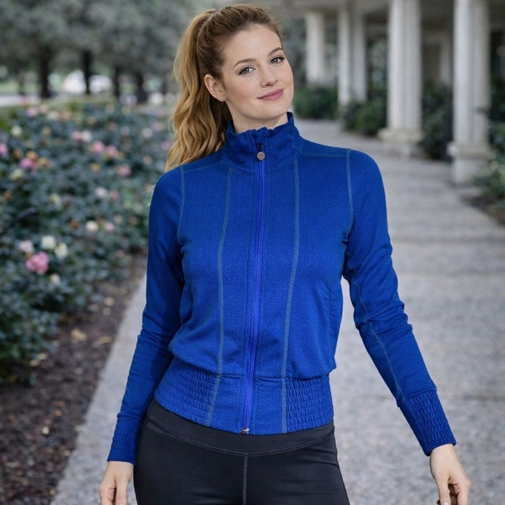 Lululemon Da Bomber Full Zip Up Jacket Blue Herringbone